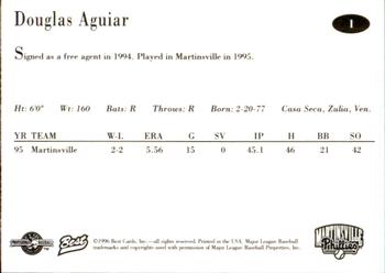 1996 Best Martinsville Phillies #1 Douglas Aguiar Back