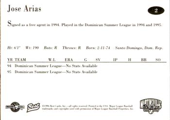 1996 Best Martinsville Phillies #2 Jose Arias Back