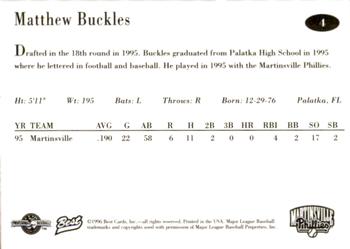 1996 Best Martinsville Phillies #4 Matthew Buckles Back