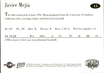 1996 Best Martinsville Phillies #13 Javier Mejia Back