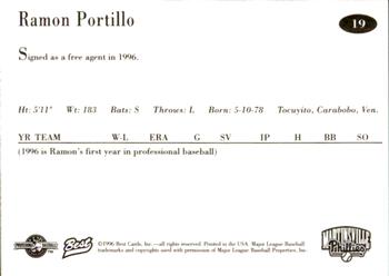 1996 Best Martinsville Phillies #19 Ramon Portillo Back