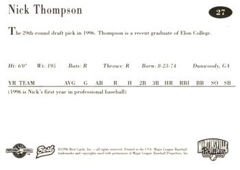 1996 Best Martinsville Phillies #27 Nick Thompson Back