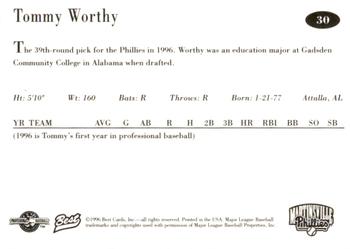 1996 Best Martinsville Phillies #30 Tommy Worthy Back