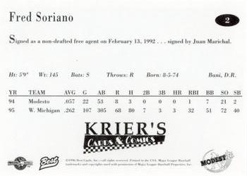1996 Best Modesto A's #2 Fred Soriano Back