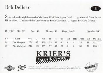 1996 Best Modesto A's #8 Rob DeBoer Back