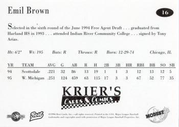 1996 Best Modesto A's #16 Emil Brown Back