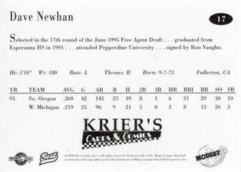 1996 Best Modesto A's #17 Dave Newhan Back