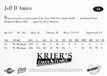 1996 Best Modesto A's #18 Jeff D'Amico Back