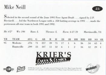 1996 Best Modesto A's #23 Mike Neill Back