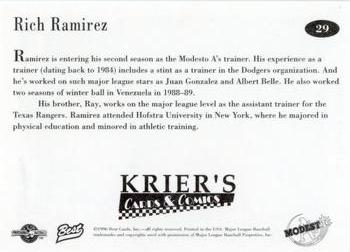 1996 Best Modesto A's #29 Rich Ramirez Back