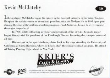 1996 Best Modesto A's #30 Kevin McClatchy  Back