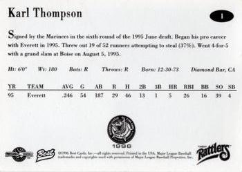 1996 Best Midwest League All-Stars #1 Karl Thompson Back
