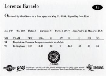 1996 Best Midwest League All-Stars #12 Lorenzo Barcelo Back