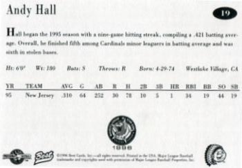 1996 Best Midwest League All-Stars #19 Andy Hall Back