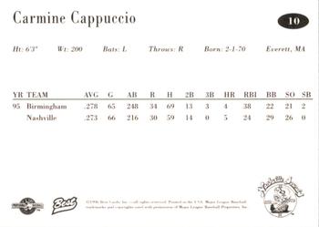 1996 Best Nashville Sounds #10 Carmine Cappuccio Back