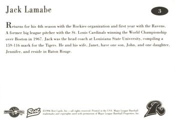 1996 Best New Haven Ravens #3 Jack Lamabe Back