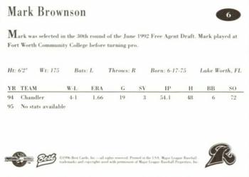 1996 Best New Haven Ravens #6 Mark Brownson Back