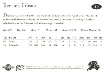 1996 Best New Haven Ravens #10 Derrick Gibson Back