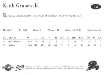 1996 Best New Haven Ravens #12 Keith Grunewald Back