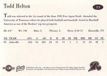 1996 Best New Haven Ravens #13 Todd Helton Back