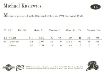 1996 Best New Haven Ravens #16 Michael Kusiewicz Back