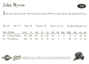 1996 Best New Haven Ravens #18 John Myrow Back