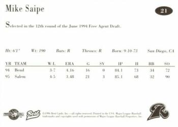 1996 Best New Haven Ravens #21 Mike Saipe Back