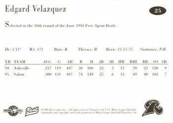 1996 Best New Haven Ravens #25 Edgar Velazquez Back