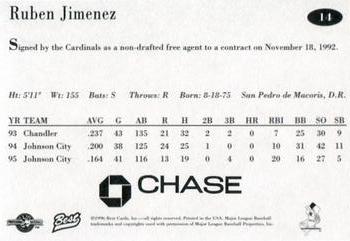 1996 Best New Jersey Cardinals #14 Ruben Jimenez Back