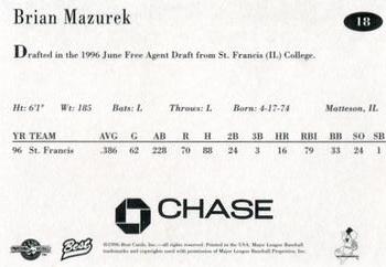 1996 Best New Jersey Cardinals #18 Brian Mazurek Back