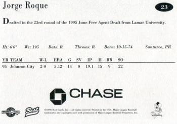 1996 Best New Jersey Cardinals #23 Jorge Roque Back