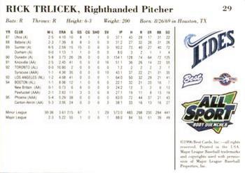1996 Best Norfolk Tides #29 Rick Trlicek Back