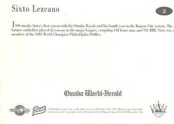 1996 Best Omaha Royals #2 Sixto Lezcano Back