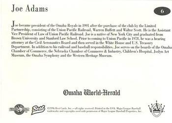 1996 Best Omaha Royals #6 Joe Adams Back