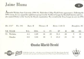 1996 Best Omaha Royals #8 Jaime Bluma Back