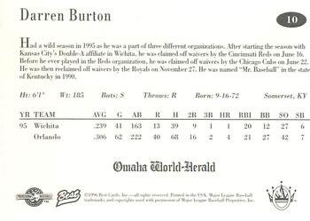 1996 Best Omaha Royals #10 Darren Burton Back