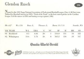 1996 Best Omaha Royals #26 Glendon Rusch Back