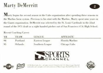 1996 Best Orlando Cubs #2 Marty DeMerritt Back