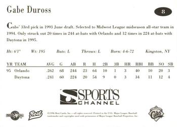 1996 Best Orlando Cubs #8 Gabe Duross Back