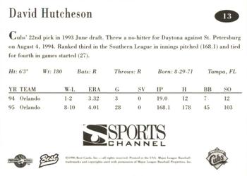 1996 Best Orlando Cubs #13 David Hutcheson Back