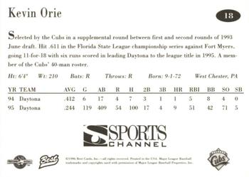 1996 Best Orlando Cubs #18 Kevin Orie Back