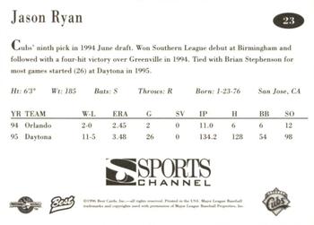1996 Best Orlando Cubs #23 Jason Ryan Back