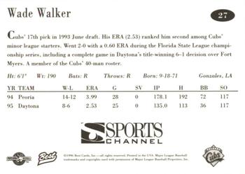 1996 Best Orlando Cubs #27 Wade Walker Back