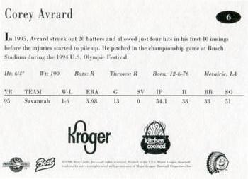 1996 Best Peoria Chiefs #6 Corey Avrard Back