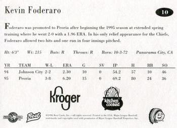 1996 Best Peoria Chiefs #10 Kevin Foderaro Back