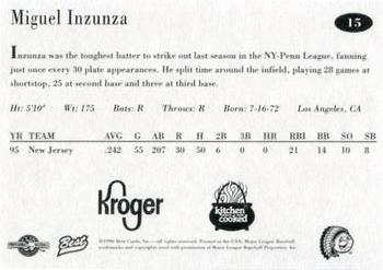 1996 Best Peoria Chiefs #15 Miguel Inzunza Back