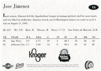 1996 Best Peoria Chiefs #16 Jose Jimenez Back
