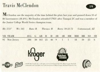 1996 Best Peoria Chiefs #19 Travis McClendon Back