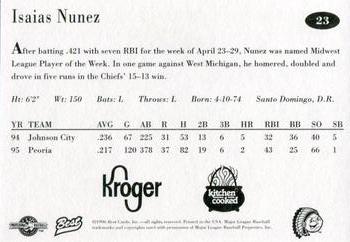 1996 Best Peoria Chiefs #23 Isaias Nunez Back
