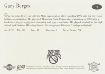 1996 Best Pittsfield Mets #4 Gary Borges Back